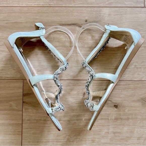 Badgley Mischka Metallic Silver Jeweled Flat Leather Carey Sandal - Picture 7 of 16